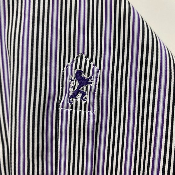 Bugatchi Shaped Fit Shirt Mens Small Purple White Stripe Cotton - Picture 4 of 11